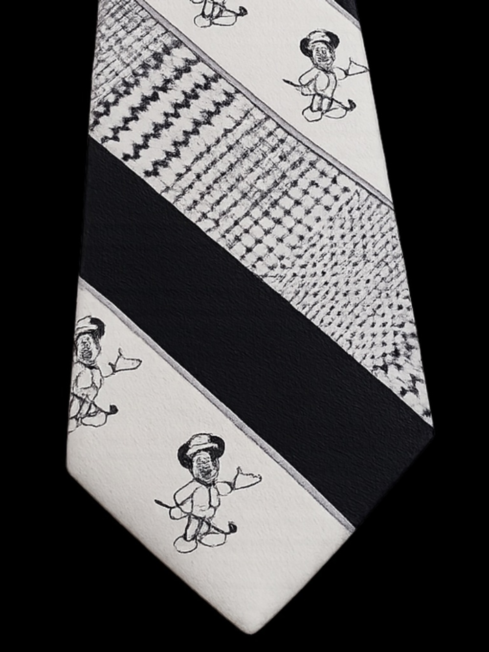 Vintage Mickey Mouse Golf Tie Cervantes Black White Nylon Japan 4x54
